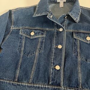 Dark Denim Cropped Jacket with Studded Rhinestone Details Forever 21. XS 18x18